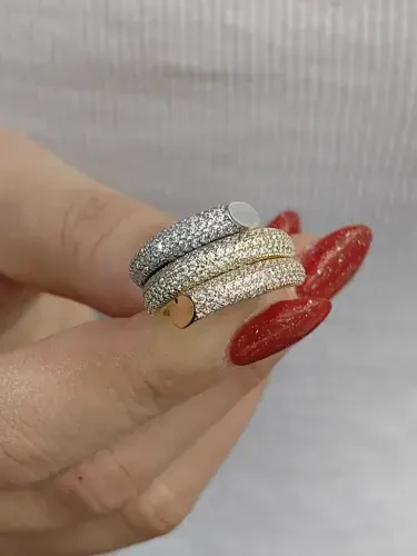 14 AYAR 3 RENK TAŞLI FANTAZİ ALTIN YÜZÜK YZ000020 - 3