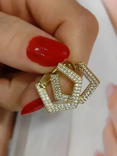 14 AYAR ALTIGEN TAŞLI FANTAZİ ALTIN KÜPE KÜP00082 - 3