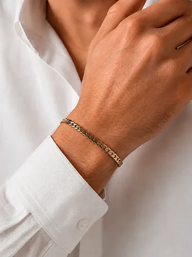 14 Ayar Altın Modern Gurmet Zincir Unisex Bileklik KNY02769