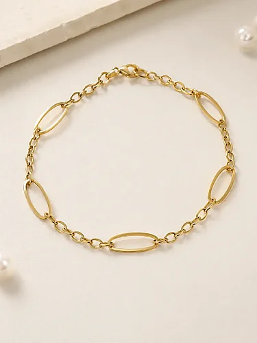 14 Ayar Altın Modern Oval Halka Zincir Bileklik KNY02837 - 2