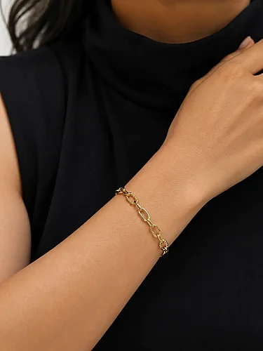 14 Ayar Altın Modern Oval Halka Zincir Kadın Bileklik KNY02765 - 2