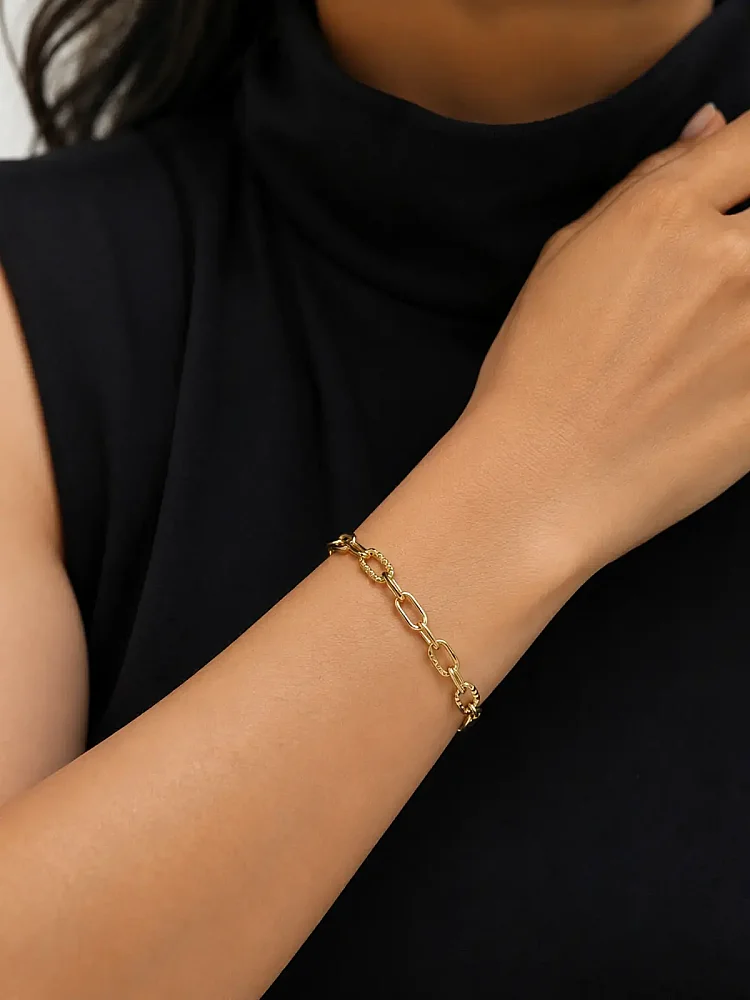 14 Ayar Altın Modern Oval Halka Zincir Kadın Bileklik KNY02765 - 2