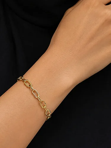 14 Ayar Altın Modern Oval Halka Zincir Kadın Bileklik KNY02765