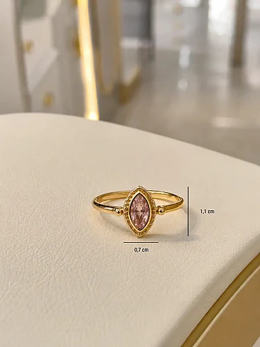 14 Ayar Altın Pembe Taşlı Markiz Model Kadın Yüzük YZ003220 - 2