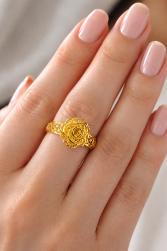 14 Ayar Altın Telkari Gül Motifli Yüzük - Nasip Kuyumcu