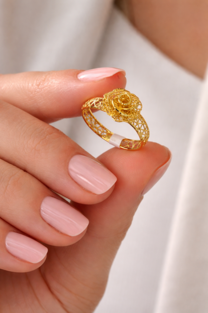 14 Ayar Altın Telkari Gül Motifli Yüzük - 3