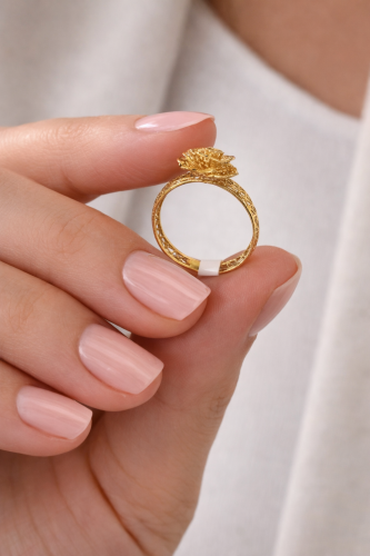 14 Ayar Altın Telkari Gül Motifli Yüzük - Nasip Kuyumcu