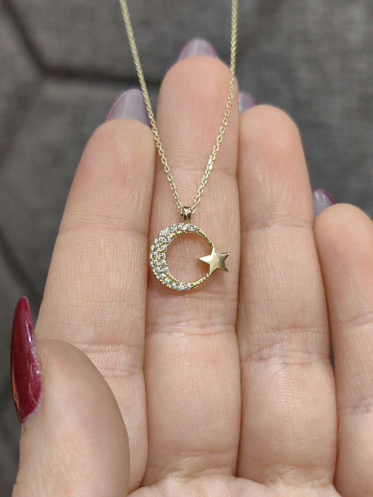 14 AYAR AY YILDIZ MODEL TARZ ALTIN KOLYE KLY01178 - 3