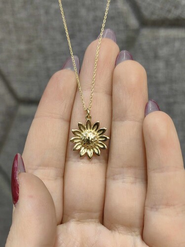 14 AYAR AYÇİÇEK MODEL TARZ ALTIN KOLYE KLY00377 - 1