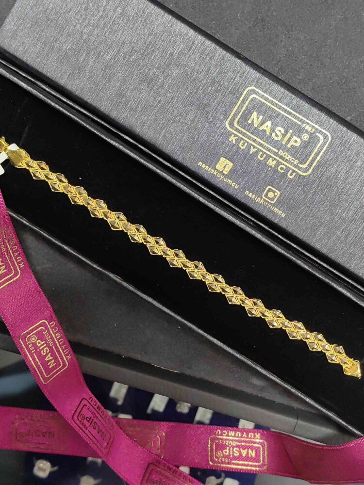 14 AYAR BAKLAVA DESEN KALEMLİTARZ ALTIN BİLEKLİK KNY02136 - 3