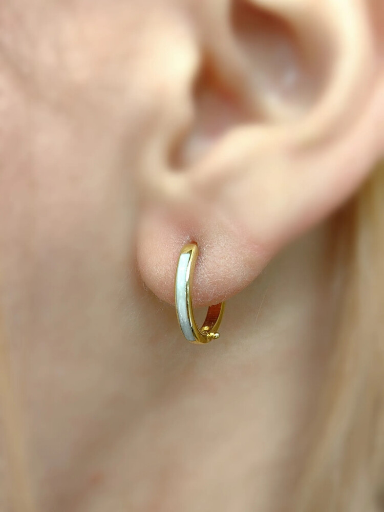 14 AYAR BEYAZ MİNELİ TARZ HALKA ALTIN KÜPE KUP00694 - Nasip Kuyumcu