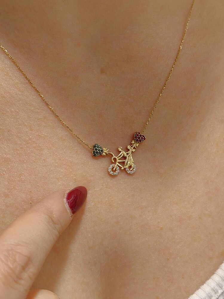 14 AYAR BİSİKLETLİ ÇİFT MODEL TARZ ALTIN KOLYE KLY00886 - 2
