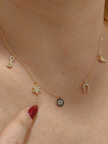 14 AYAR CHARM ŞANS ÖZEL TASARIM ALTIN KOLYE KLY01223 - 2