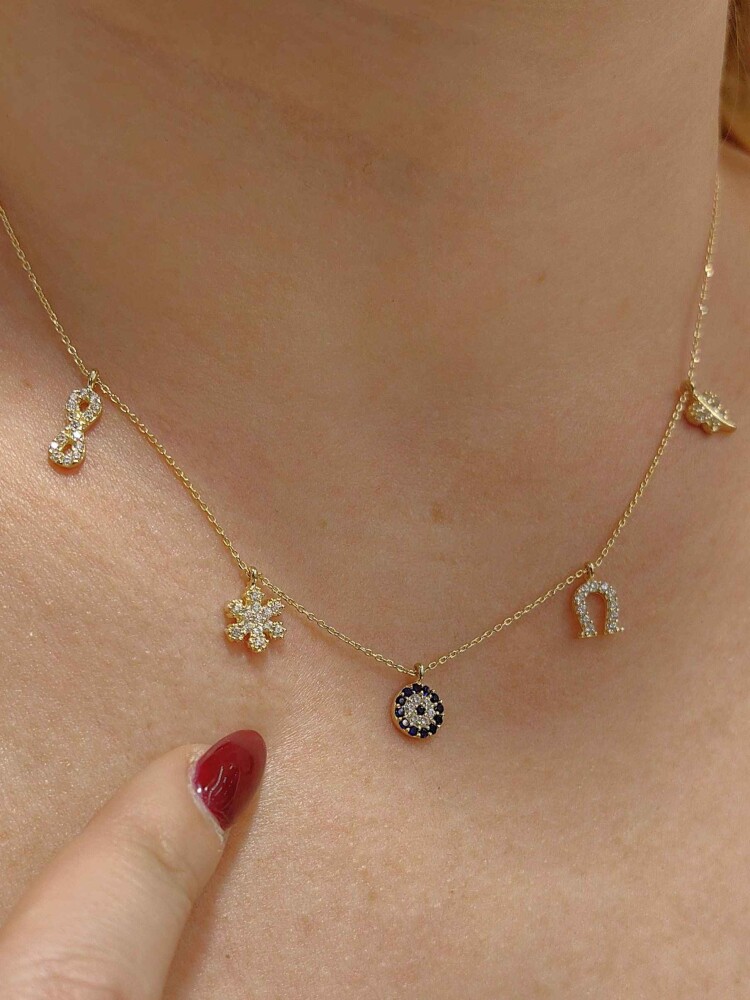 14 AYAR CHARM ŞANS ÖZEL TASARIM ALTIN KOLYE KLY01223 - 2