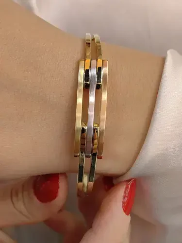 14 Ayar Çift Renkli Minimal Altın Kaburga Kelepçe Bilezik KLP00283