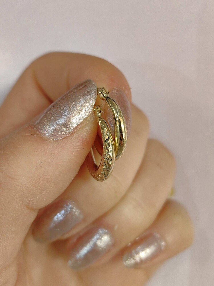 14 AYAR DESENLİ HALKA ALTIN KÜPE KUP02248 - 1