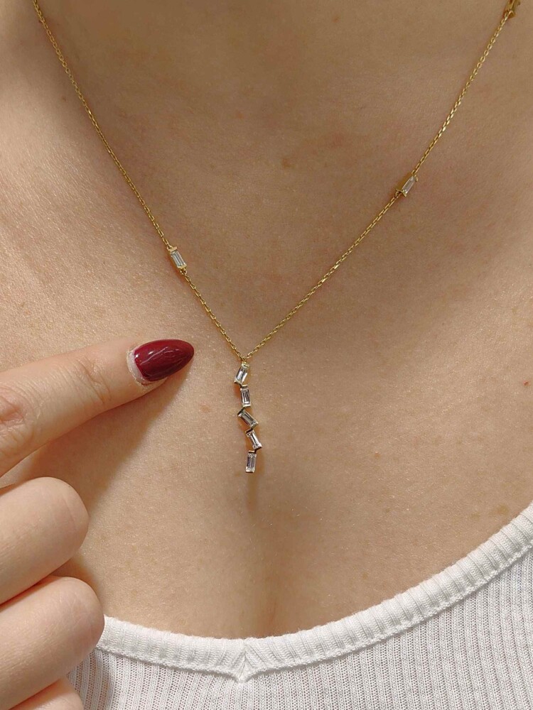 14 AYAR DİKDÖRGEN TAŞLI ZARİF ALTIN KOLYE KLY00590 - 2