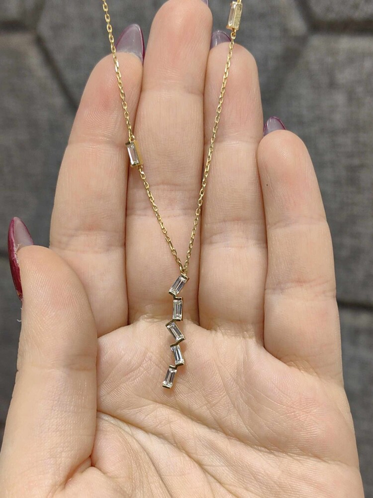 14 AYAR DİKDÖRGEN TAŞLI ZARİF ALTIN KOLYE KLY00590 - 3