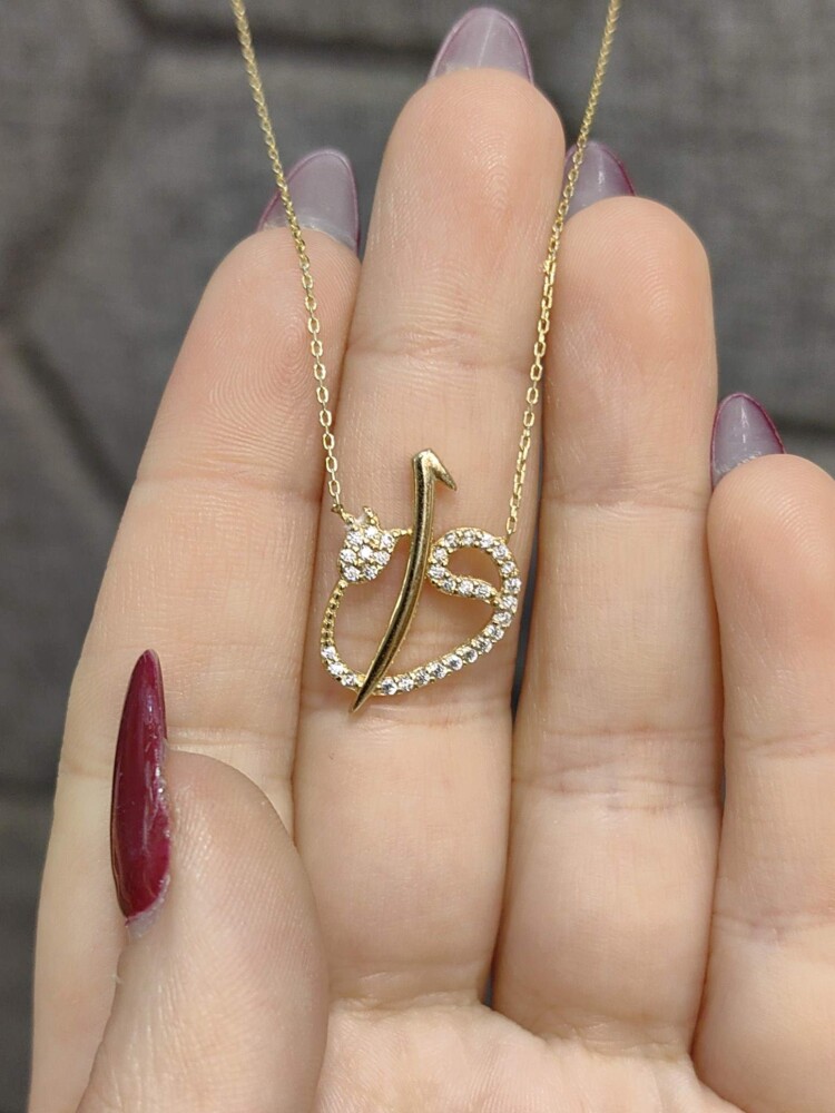 14 AYAR ELİF VE VAVLI MODEL TARZ ALTIN KOLYE KLY00198 - 3