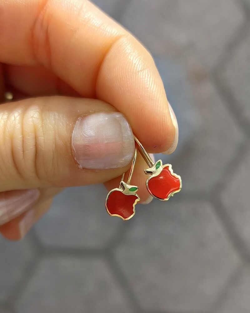 14 AYAR ELMA ŞEKERİ MENGEÇLİ ALTIN KÜPE KUP02996 - 1
