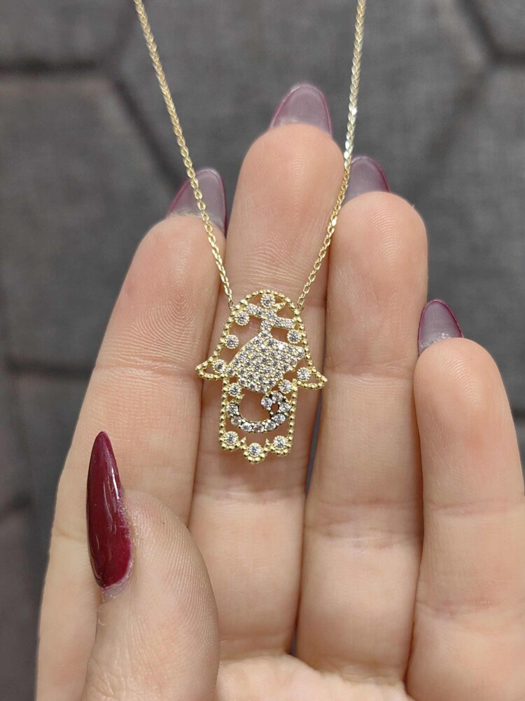14 AYAR FATMA ANA ELİ SEMAZEN VAVLI MODEL ALTIN KOLYE KLY00175 - 1