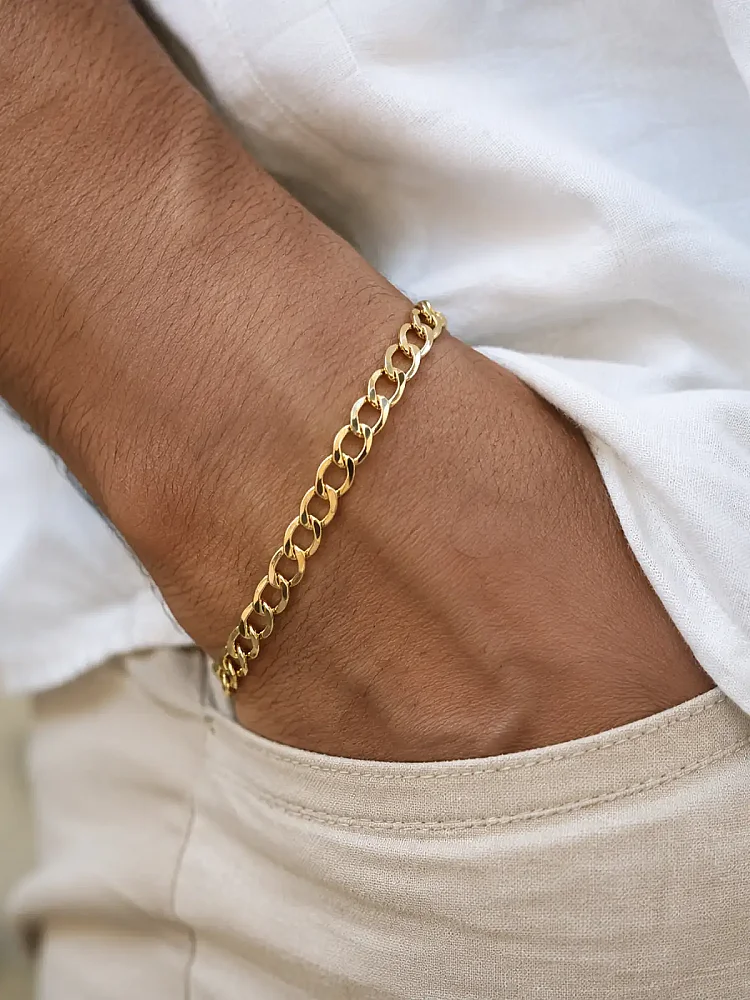 14 Ayar Altın Modern Gurmet Zincir Unisex Bileklik KNY00598 - 1