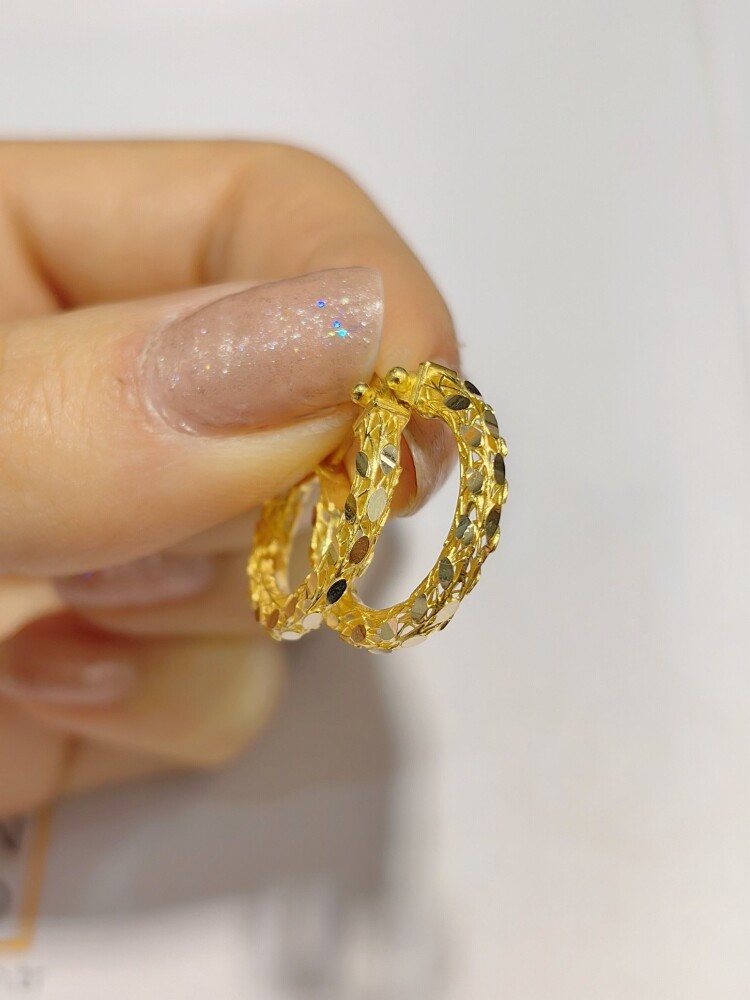 14 AYAR IŞILTI HALKA ALTIN KÜPE KUP01640 - 1