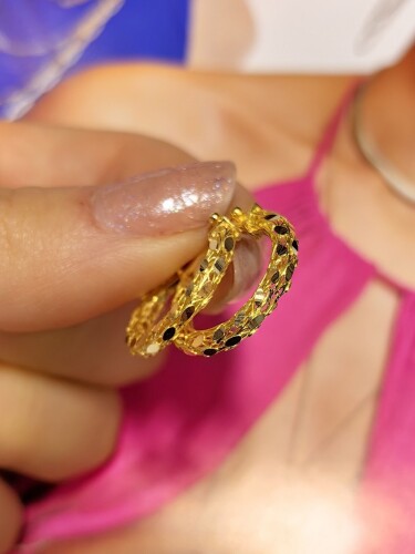 14 AYAR IŞILTI HALKA ALTIN KÜPE KUP01640 - 2