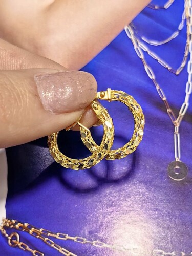 14 AYAR IŞILTI HALKA ALTIN KÜPE KUP01640 - 3