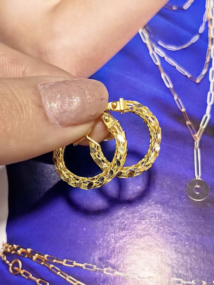 14 AYAR IŞILTI HALKA ALTIN KÜPE KUP01640 - 3