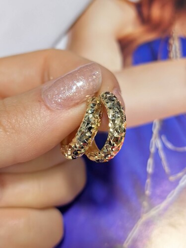 14 AYAR IŞILTI HALKA ALTIN KÜPE KUP01841 - 2