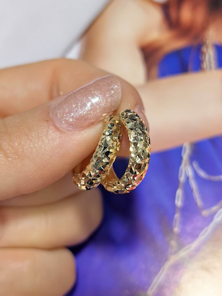 14 AYAR IŞILTI HALKA ALTIN KÜPE KUP01841 - 2