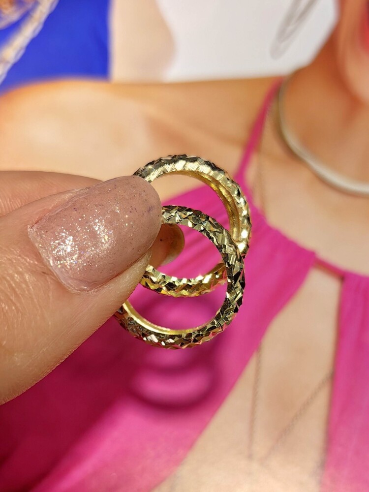 14 AYAR IŞILTI HALKA ALTIN KÜPE KUP01841 - 3