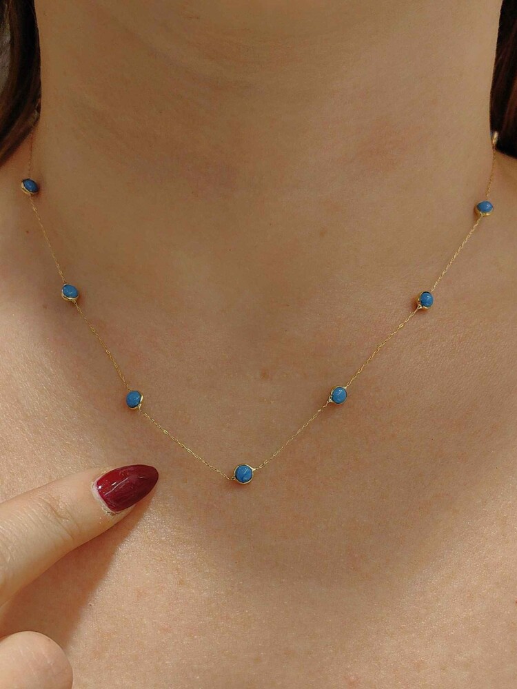 14 AYAR MİNİMAL NAZAR BONCUKLU ÖZEL TASARIM ZARİF ALTIN KOLYE KLY00941 - 1