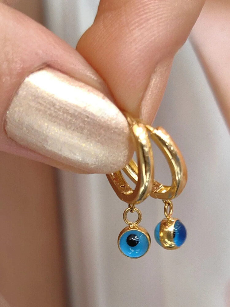 14 AYAR NAZAR BONCUKLU SHAKİRA ALTIN KÜPE XKUP02634 - Nasip Kuyumcu