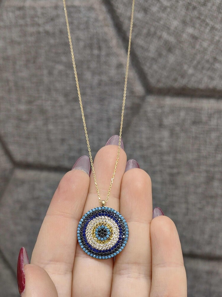 14 AYAR NAZAR MODEL TARZ ALTIN KOLYE KLY00060 - 3