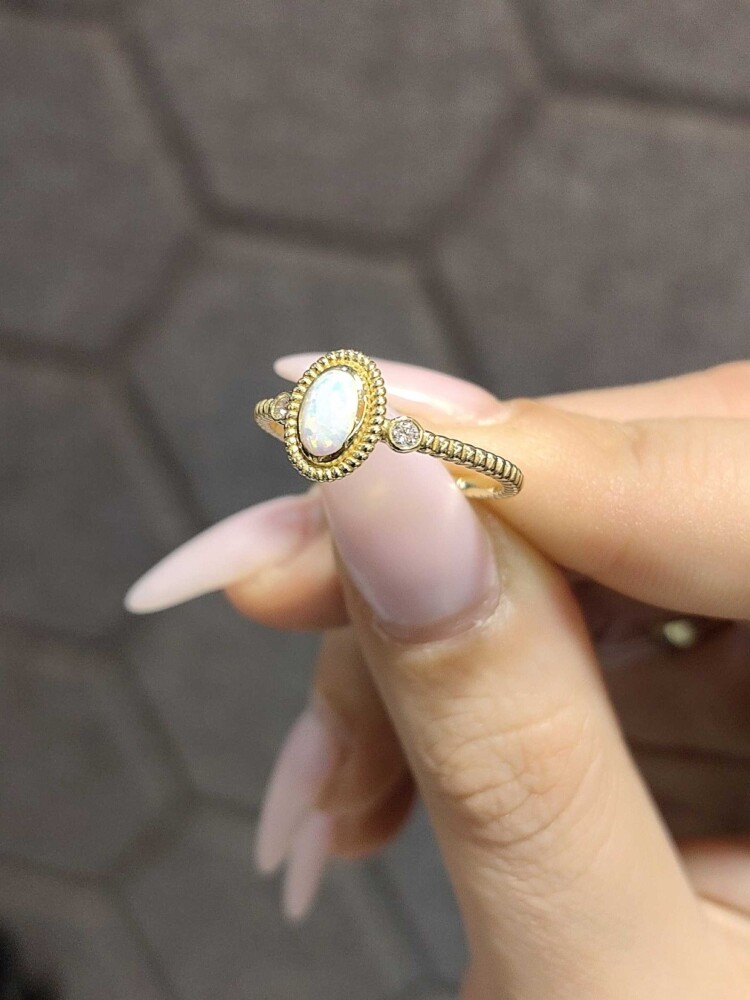 14 AYAR OPAL TAŞLI MİNİMAL ALTIN YÜZÜK YZ002601 - 2