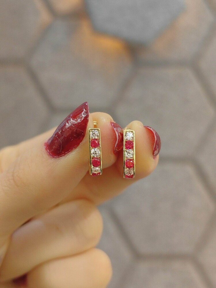 14 AYAR ÖZEL TASARIM PEMBE TAŞLI J ALTIN BEBEK KÜPE KUP02811 - 2
