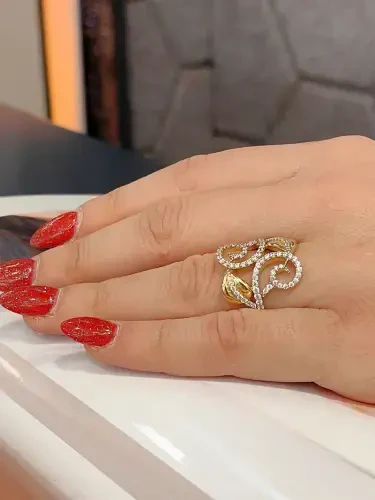 14 AYAR ÖZEL TASARIM TAŞLI FANTAZİ ALTIN YÜZÜK YZ000003 - 4
