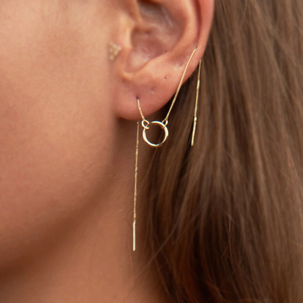 14 AYAR PİANO CABARET HALKA VE ZİNCİR İKİLİ TEK ALTIN KÜPE PXE0080 - Piano Jewellery