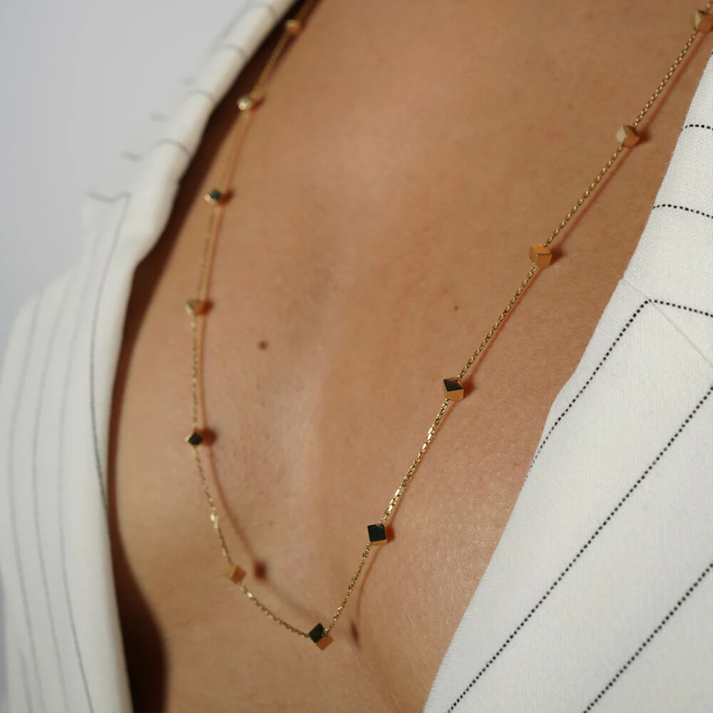 14 AYAR PİANO CUBIC SIRA KÜP ALTIN KOLYE GVXP0022 - Piano Jewellery