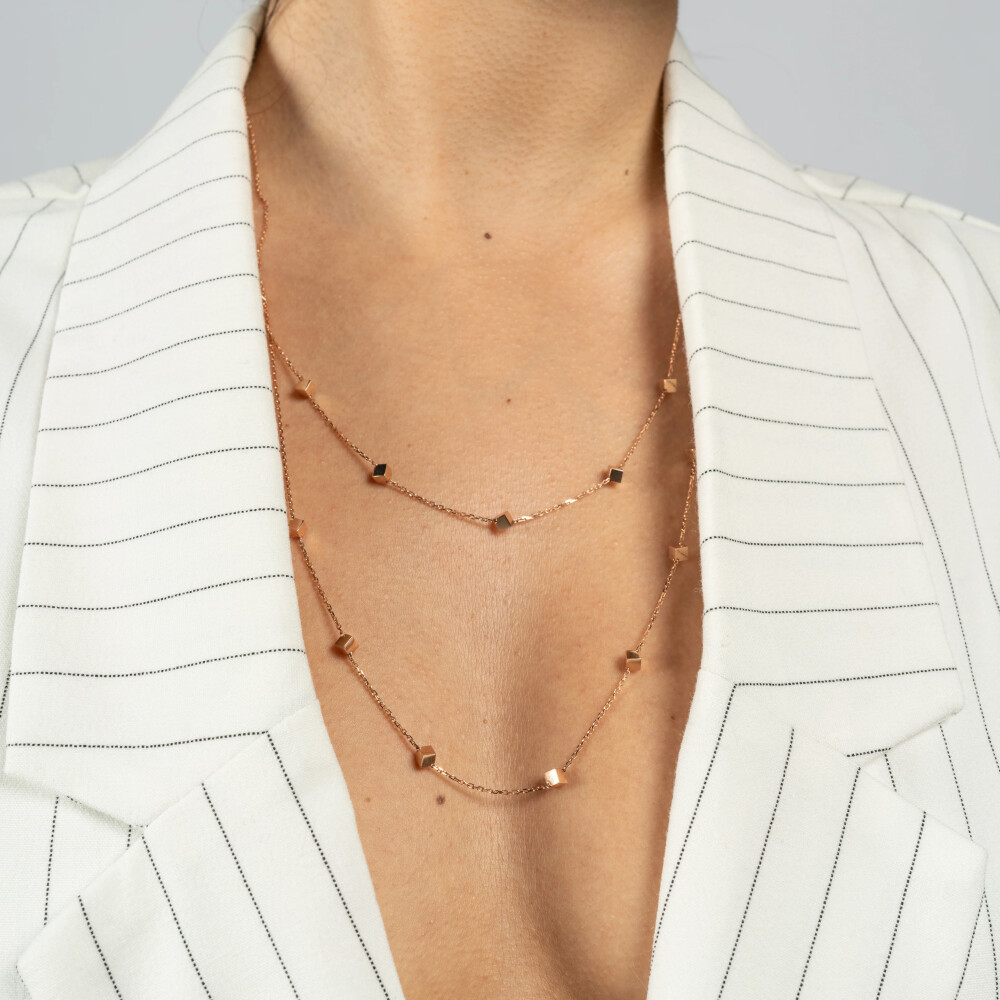 14 AYAR PİANO CUBIC UZUN KÜP ALTIN KOLYE GVXP0055 - Piano Jewellery