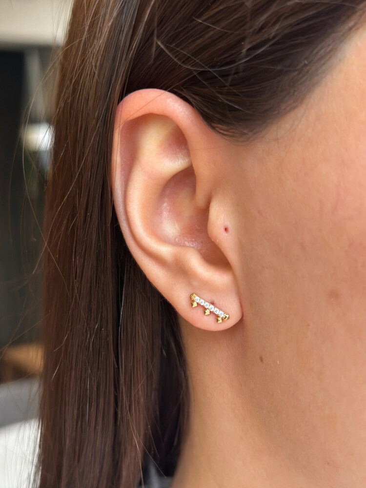 14 AYAR PİANO DEKORATİF BAR TAŞLI ALTIN KÜPE PXE0199 - Piano Jewellery