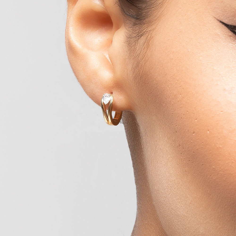 14 AYAR PİANO FÜTÜRİSTİK DAMLA TAŞLI ALTIN HALKA KÜPE PXE0222 - Piano Jewellery