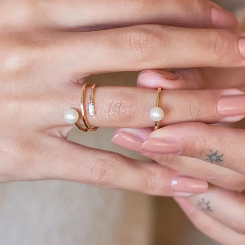 14 AYAR PİANO İNCİ ALTIN YÜZÜK PXR0038 - Piano Jewellery