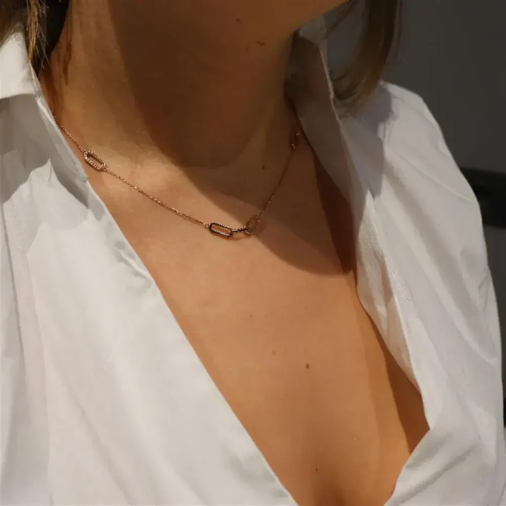 14 AYAR PİANO LINK CHAIN TAŞLI ALTIN KOLYE PHX0022-P - Piano Jewellery