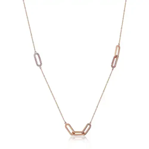 14 AYAR PİANO LINK CHAIN TAŞLI ALTIN KOLYE PHX0022-P - 4