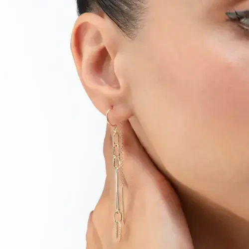 14 AYAR PİANO LINK TAŞLI SALLANTILI ALTIN KÜPE LNXE0005 - 3