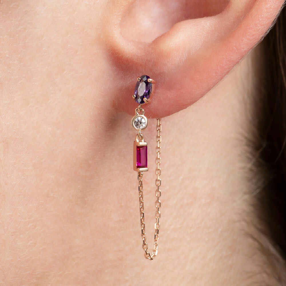 14 AYAR PİANO SIENA MİNİ BAGET ALTIN KÜPE BGXE0016 - Piano Jewellery