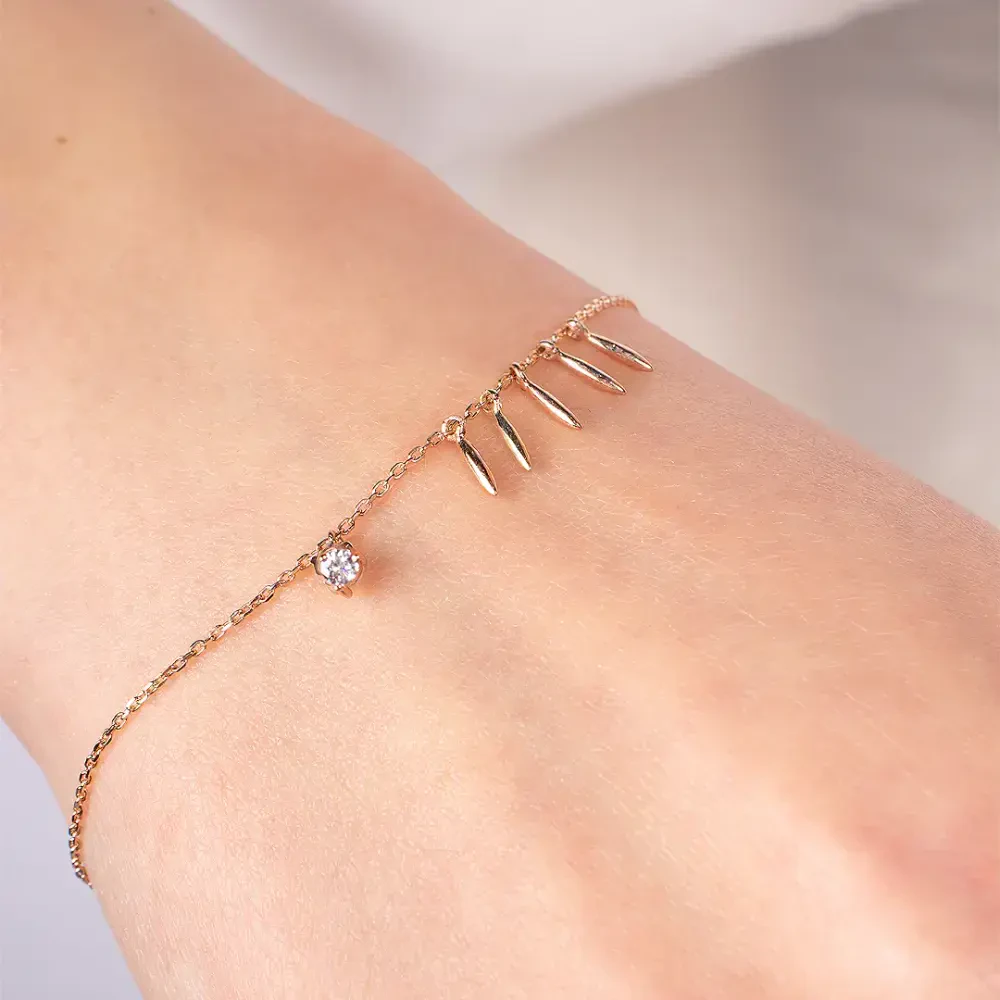 14 AYAR PİANO TAŞ DETAYLI SIRALI DİKEY ÇUBUK ALTIN BİLEKLİK GVXB0008 - Piano Jewellery